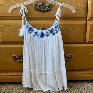 white tank top with blue flowers